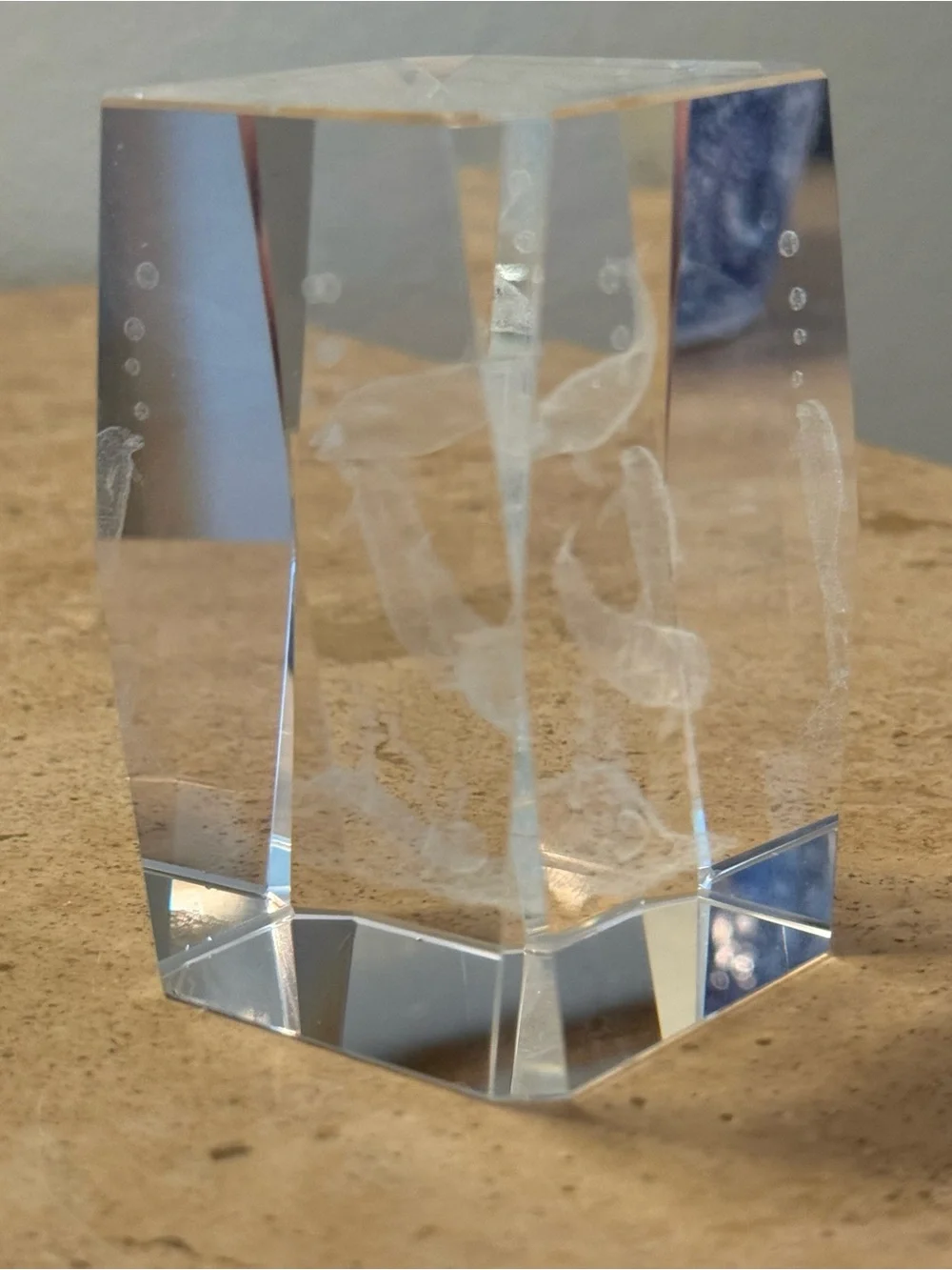Vintage 3D Laser Etched Crystal Dolphin Glass Paperweight Decor